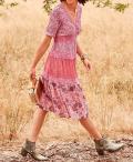 Druckkleid mit Spitze pink-bunt