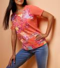 Druckshirt mit Glitzersteinchen orange-fuchsia