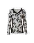 Druckshirt mit Spitzenbesatz schwarz-ecru