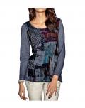 Druckshirt mit Strass grau-bunt