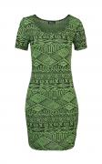 Ethnoprint-Kleid grün-schwarz