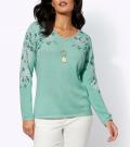 Feinstrick-Druckpullover kalkmint-salbei