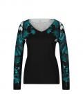 Feinstrickpullover mit platziertem Druck schwarz-petrol