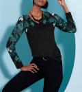 Feinstrickpullover mit platziertem Druck schwarz-petrol