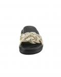Flechtoptik-Pantolette im Metallic-Look schwarz-goldfarben