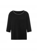 Fledermausärmel-Pullover mit Zierperlen schwarz