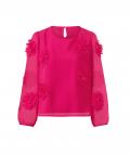 Georgette-Bluse mit Blüten-Applikationen pink