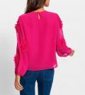 Georgette-Bluse mit Blüten-Applikationen pink