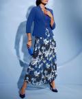 Georgette-Plisseerock royalblau-schwarz-bedruckt