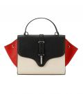 Handtasche in Trapezform schwarz-rot-creme