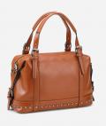 Handtasche mit Schnallen und Nieten cognac