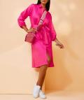Hemdblusenkleid mit Bindegürtel pink