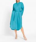 Hemdblusenkleid mit Bindegürtel türkis