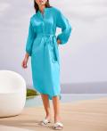 Hemdblusenkleid mit Bindegürtel türkis