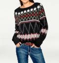 Intarsienpullover schwarz-rot-bunt