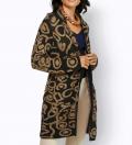 Jacquard-Longcardigan schwarz-camel-gemustert