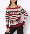 Jacquard-Pullover rot-schwarz-bedruckt