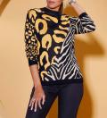 Jacquard-Pullover schwarz-ocker-gemustert