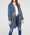 Jacquard-Strickjacke blau-grau