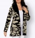 Jacquard-Strickjacke mit Pelzimitat schwarz-sand