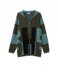 Jacquardmuster-Strickjacke mit Kaschmiranteil oliv-aqua