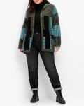 Jacquardmuster-Strickjacke mit Kaschmiranteil oliv-aqua