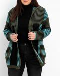 Jacquardmuster-Strickjacke mit Kaschmiranteil oliv-aqua