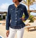 Jeansblazer mit Spitzenbordüre blue-stone-washed