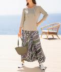 Jersey-Plisseerock khaki-dunkeltaupe