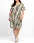 Jersey-Streifenkleid hellkhaki-ecru