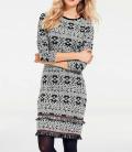 Jerseykleid mit Fransen schwarz-weiß