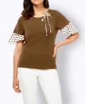 Jerseyshirt mit Volants toffee-ecru