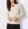 Kaschmir-Woll-Ajourpullover mit Zierkette ecru