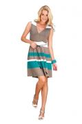 Kleid mit Gürtel taupe-türkis-weiß