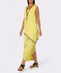 Lagenlook-Kleid mit Kontraststreifen am Saum zitrone