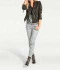 Lammnappaleder-Canvas-Patchjacke oliv