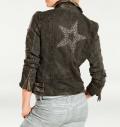 Lammnappaleder-Canvas-Patchjacke oliv