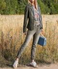 Lammnappalederjacke mit Weste khaki-grau