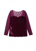 Langarm-Samtshirt mit Spitzeneinsatz beere