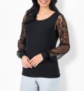 Langarmshirt mit transparenten Spitzen-Ärmeln schwarz