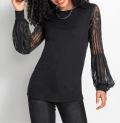 Langarmshirt mit transparenten Spitzen-Ärmeln schwarz