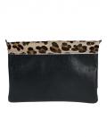 Leder-Clutch beige-schwarz