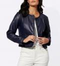 Lederimitat-Blazer mit Zierband marine