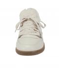 Ledersneaker mit Webpelz hellbeige