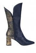 Lederstiefel blau-goldfarben