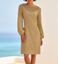 Leinen-Kleid mit Ballonärmel camel