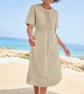 Leinenkleid mit Biesen beige