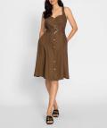 Leinenkleid mit Zierknöpfen und Gürtel braun