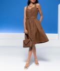 Leinenkleid mit Zierknöpfen und Gürtel braun