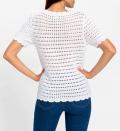 Lochmuster-Pullover mit Wellensäume weiß
